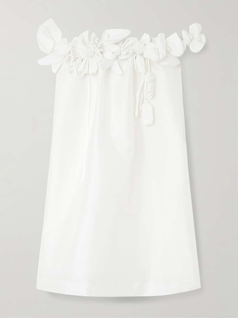 BERNADETTE Off-the-shoulder Appliquéd Taffeta Mini Dress