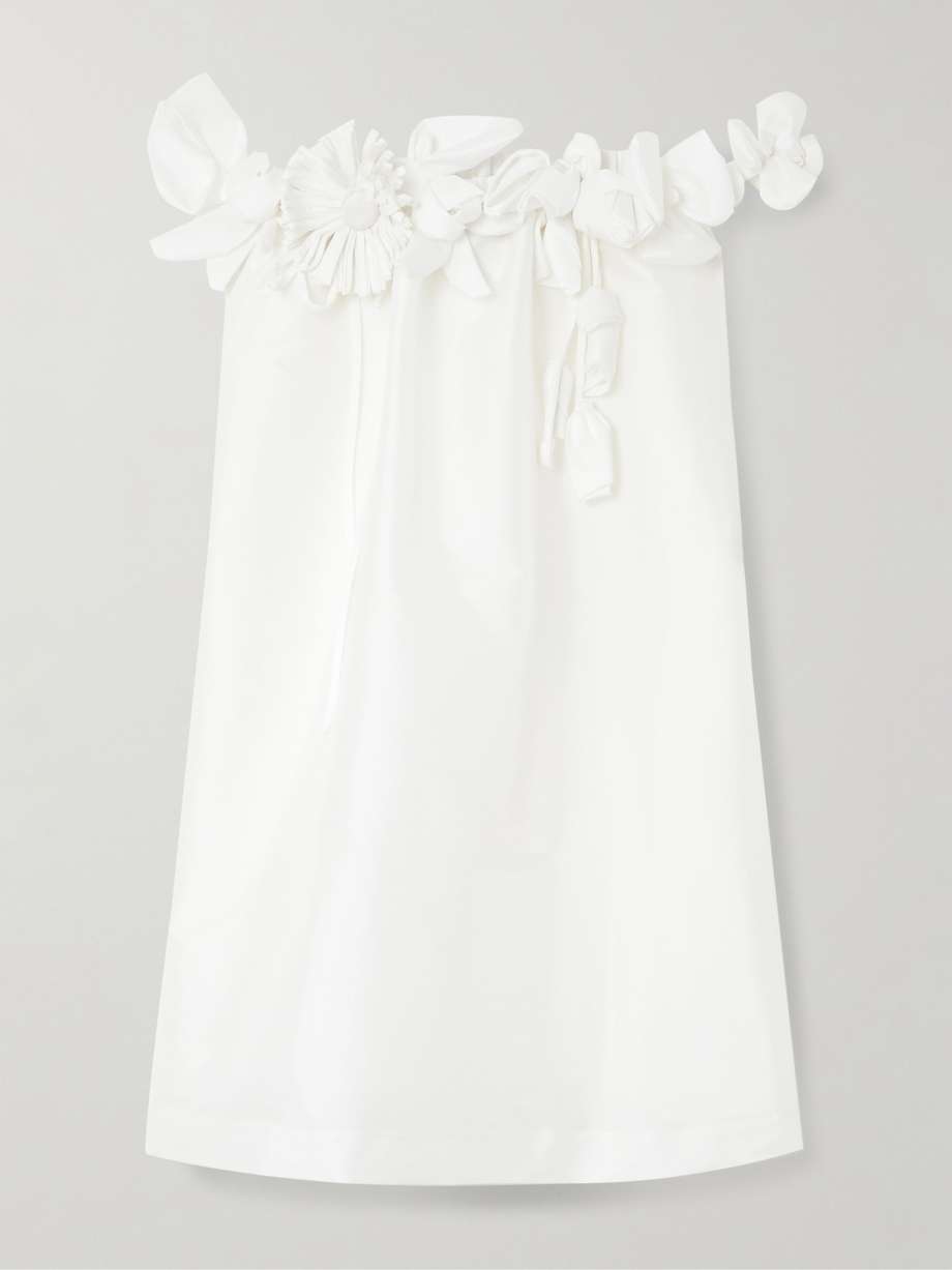 off-the-shoulder appliquéd taffeta mini dress