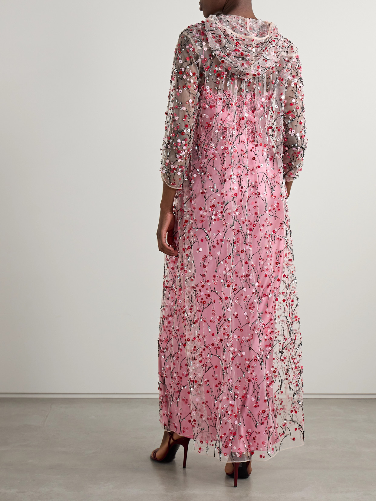 Christelle Hooded Embellished Tulle Cape