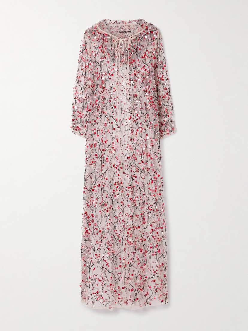 BERNADETTE Christelle Hooded Embellished Tulle Cape