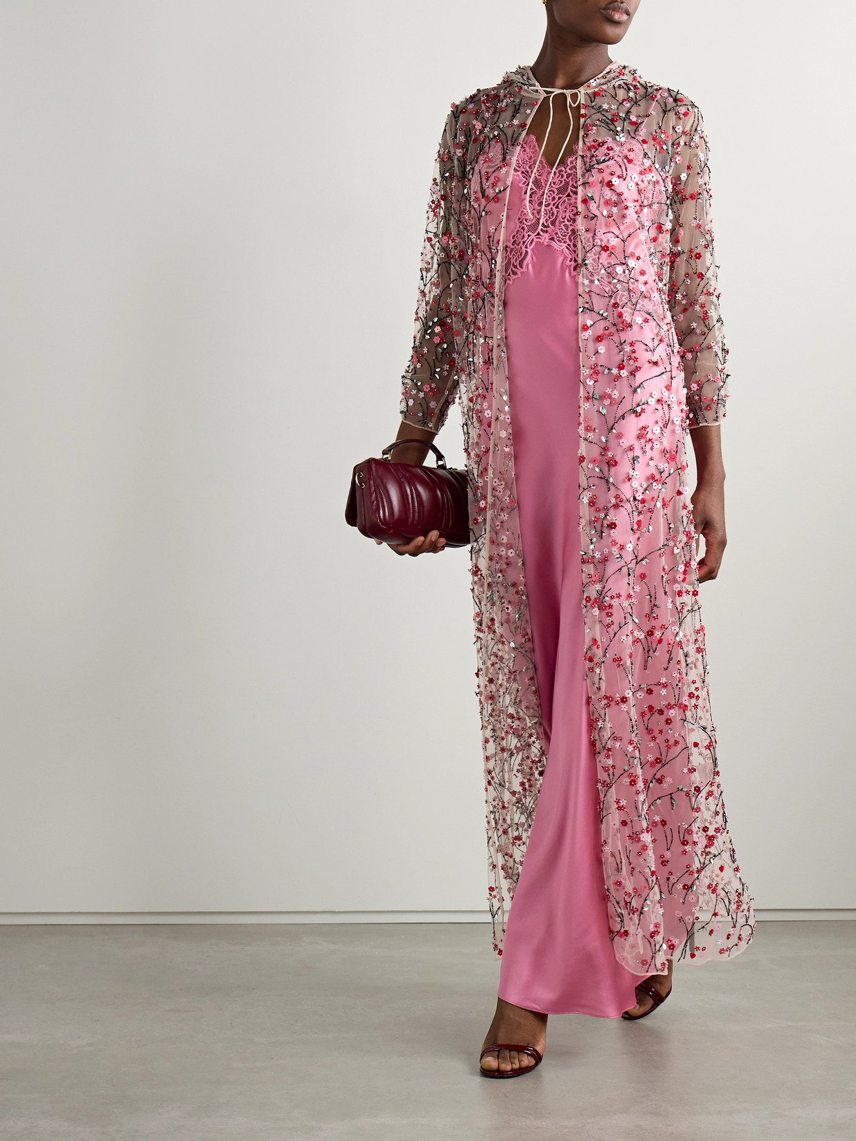 Christelle Hooded Embellished Tulle Cape