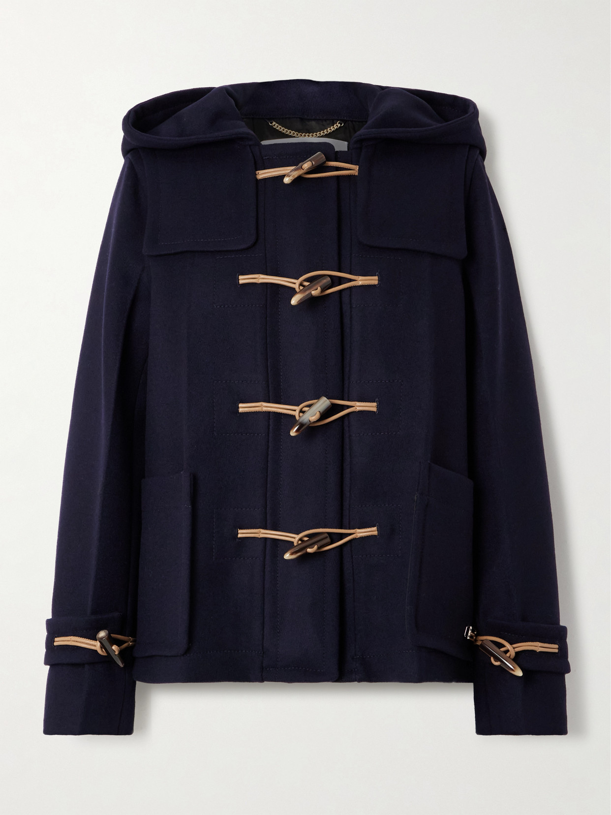 Victoria Beckham - Hooded Leather-trimmed Wool Coat - Blue