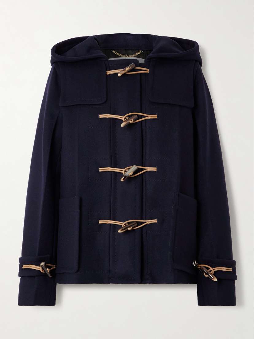 Victoria Beckham Hooded Leather-trimmed Wool Coat