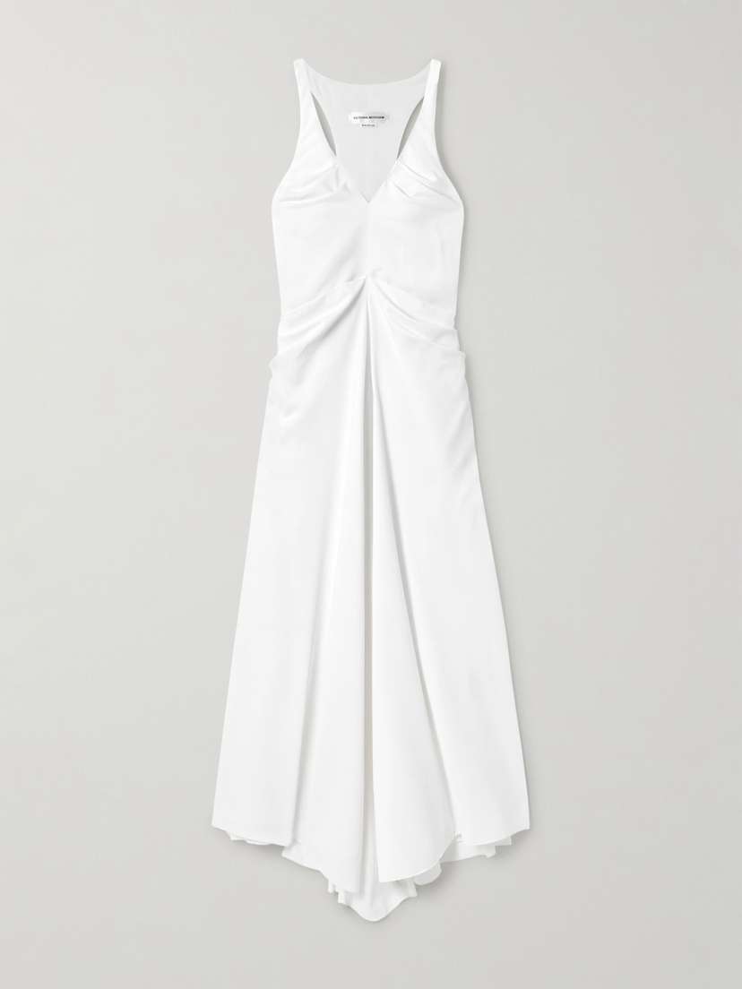 Victoria Beckham Gathered Duchesse-satin Maxi Dress