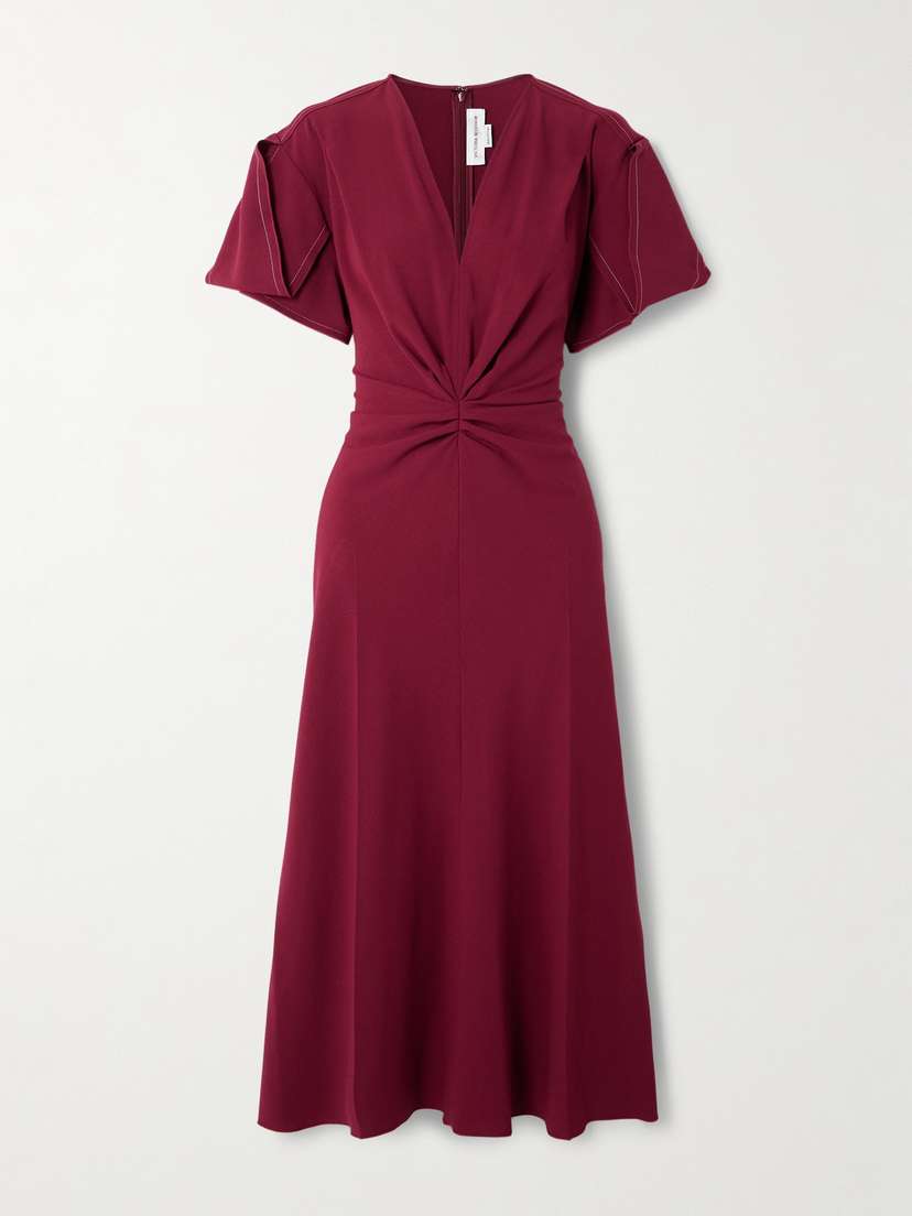 Victoria Beckham Gathered Wool-blend Crepe Midi Dress