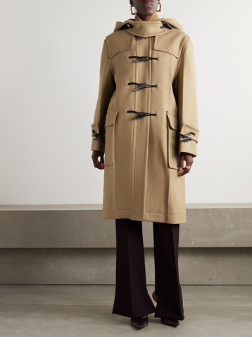 Victoria Beckham Hooded leather-trimmed wool coat