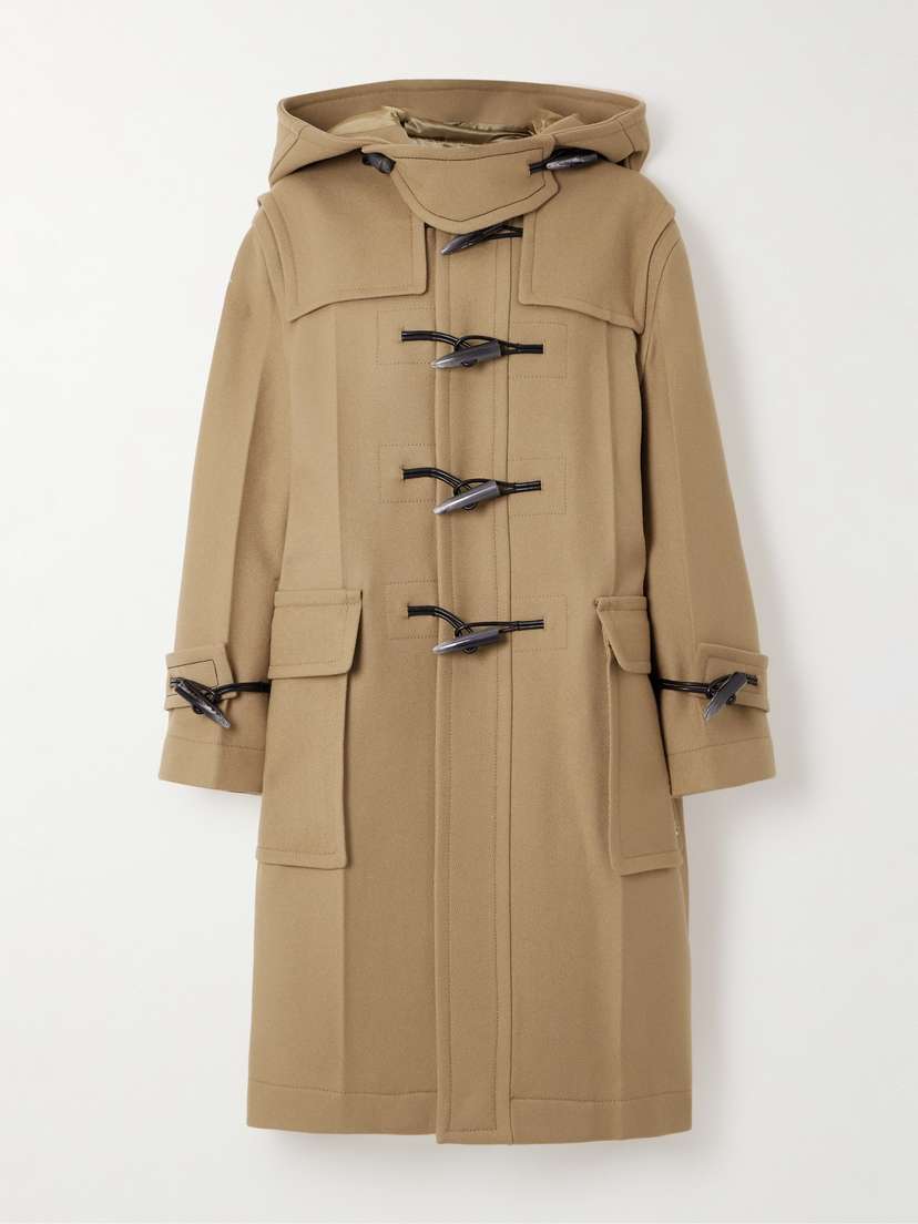 Victoria Beckham Hooded Leather-trimmed Wool Coat