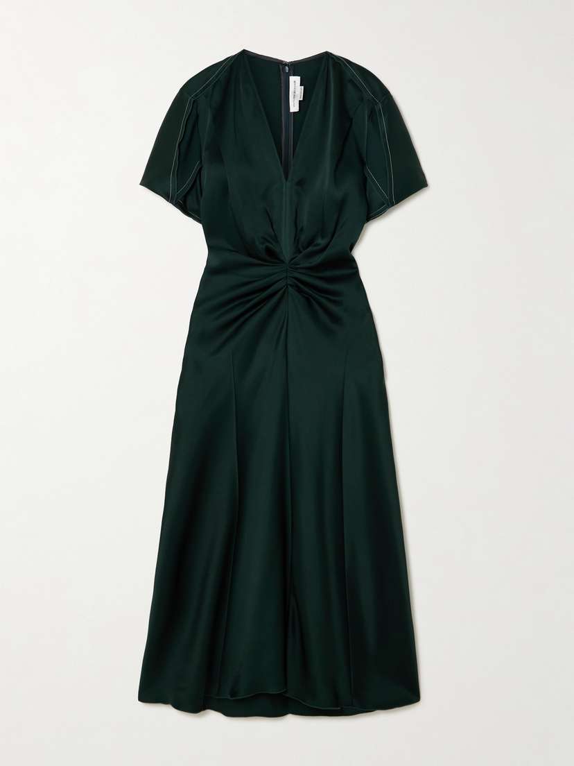 Victoria Beckham Gathered Satin Midi Dress