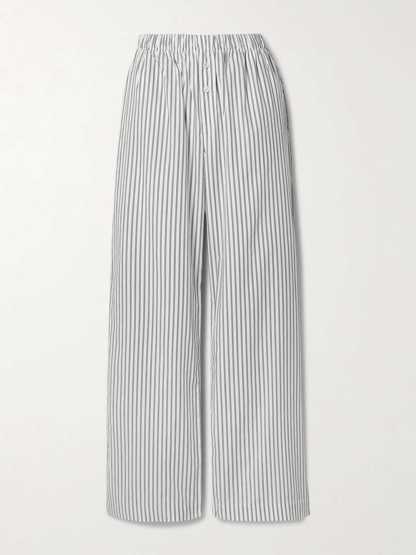 ÉTERNE Striped Cotton-poplin Wide-leg Pants