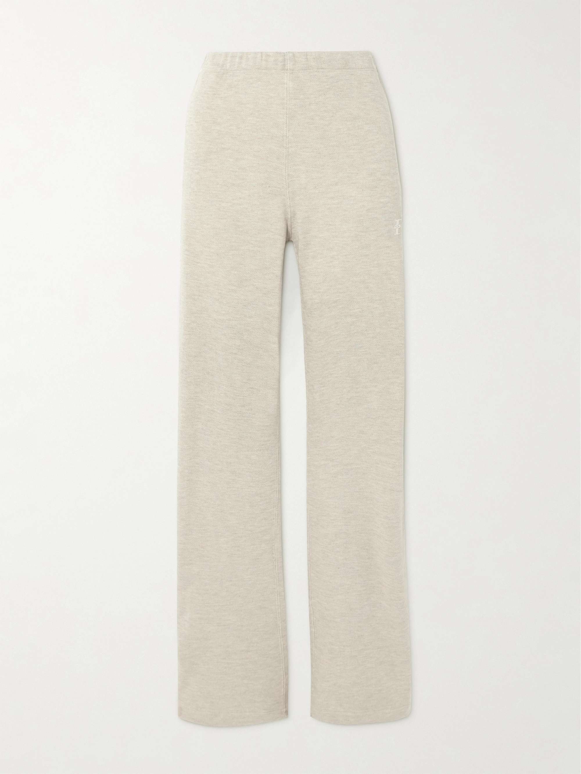 Embroidered cotton blend jersey straight leg track pants cream x small