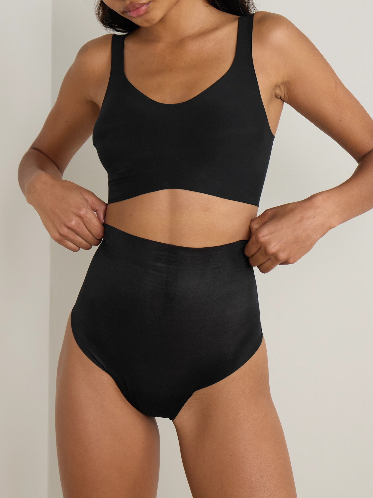 Commando Featherlight Control Stretch-jersey Thong In Black