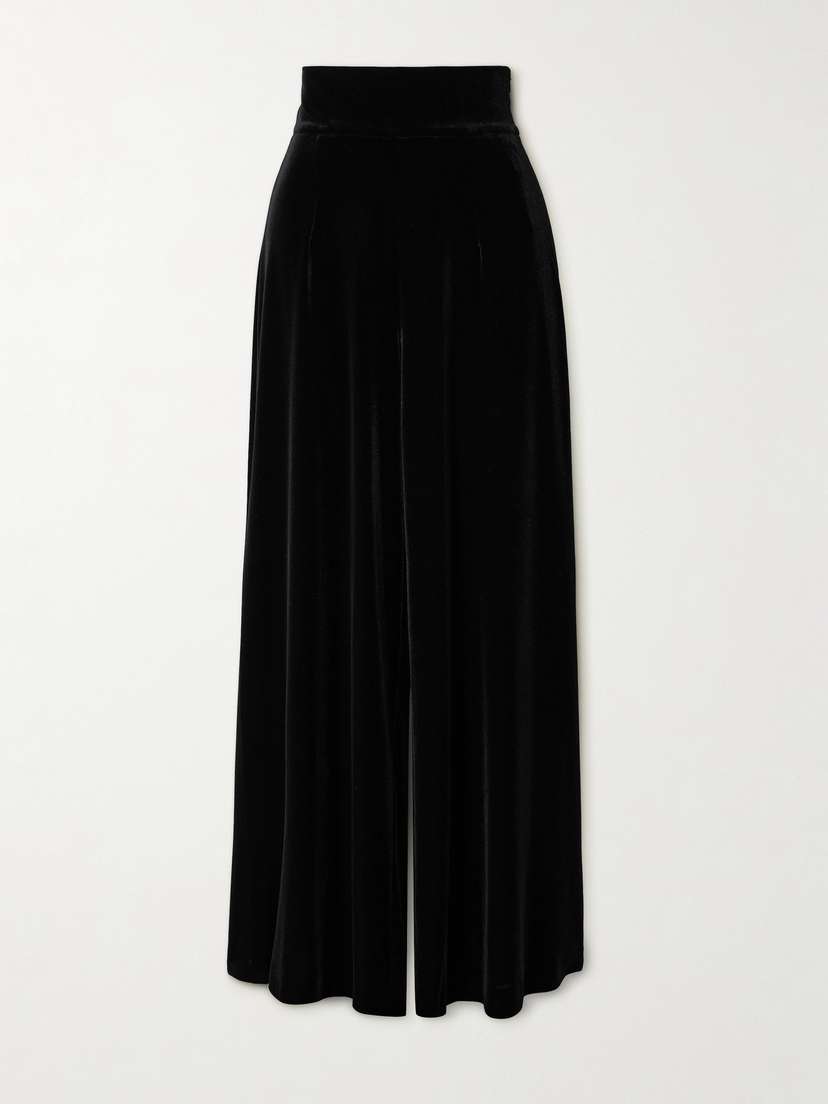 Loretta Caponi Egnazia Stretch-velvet Wide-leg Pants