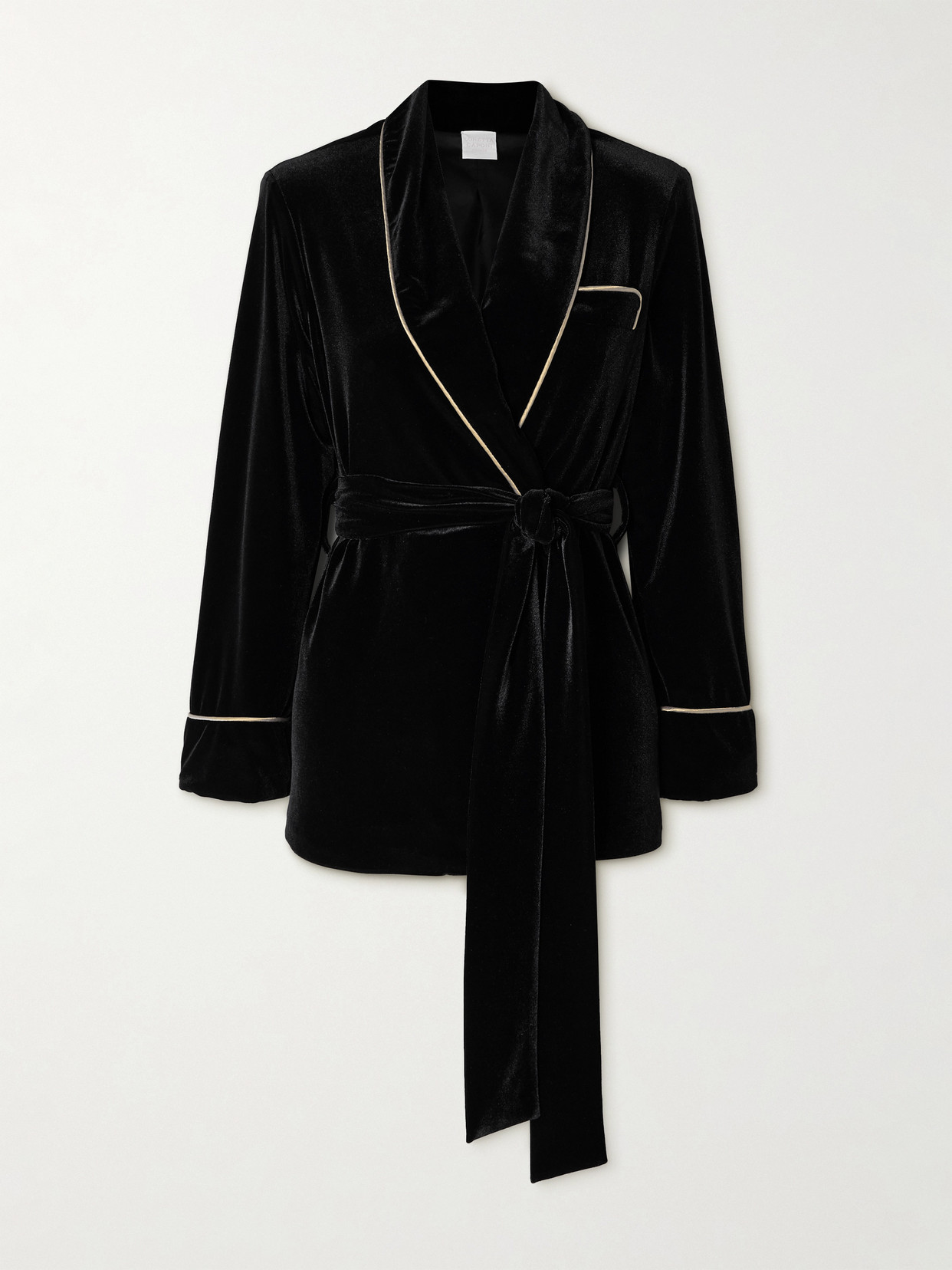 Loretta Caponi Nora Satin-trimmed Velvet Robe In Black