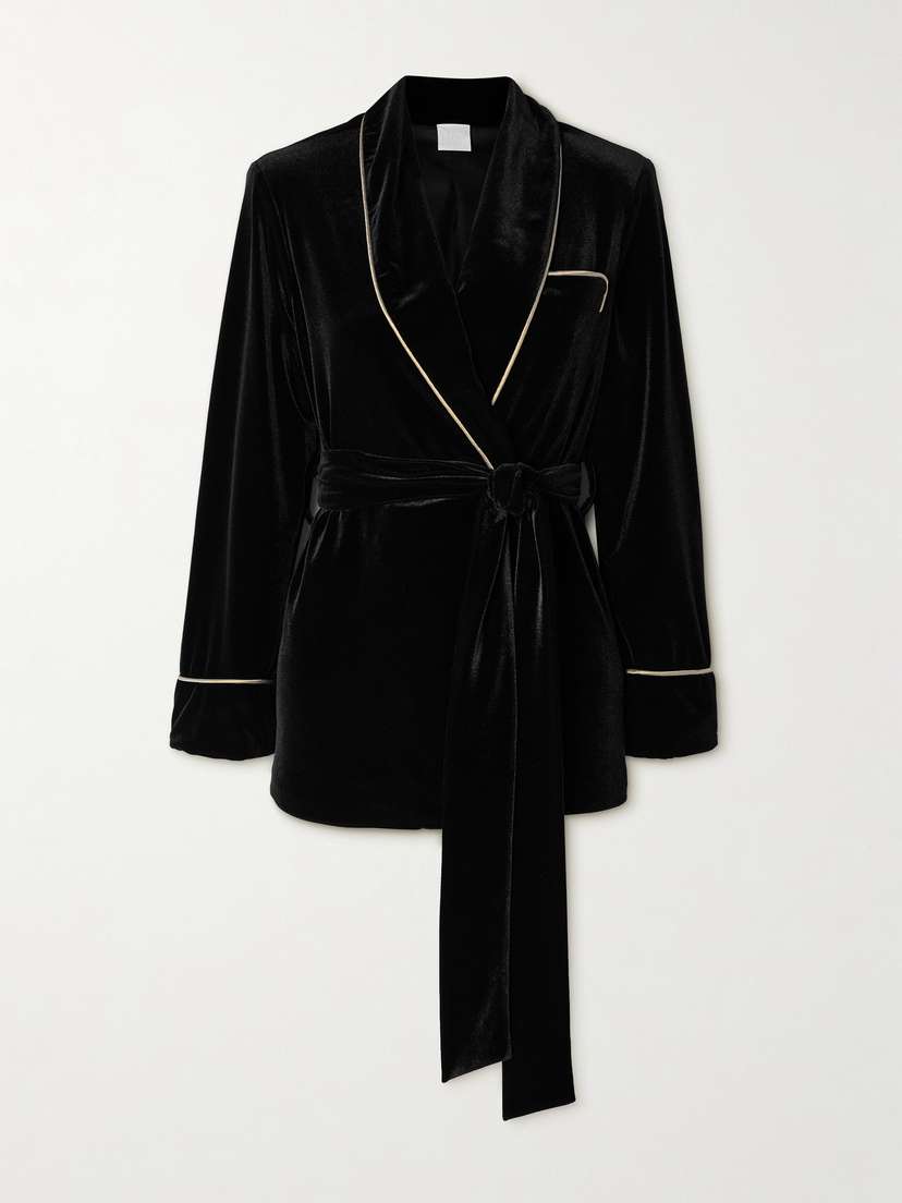 Loretta Caponi Nora Satin-trimmed Velvet Robe