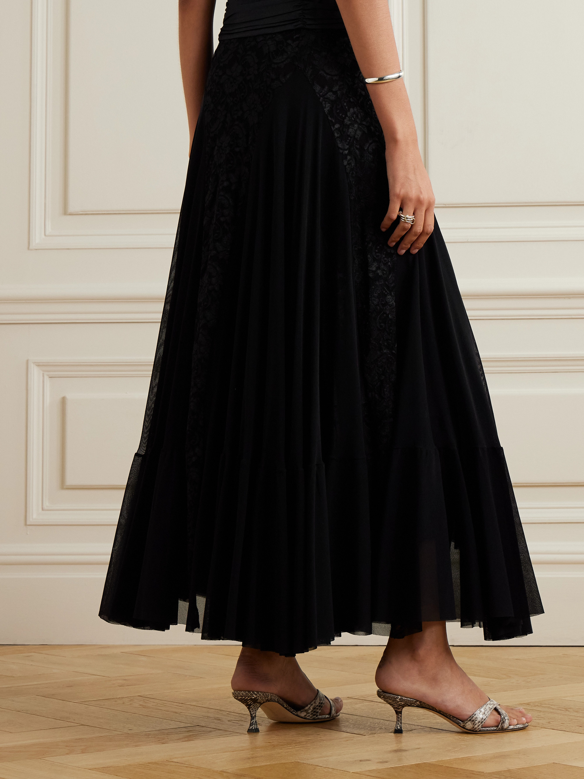 Loretta Caponi Griselda tiered tulle and lace maxi skirt thumbnail
