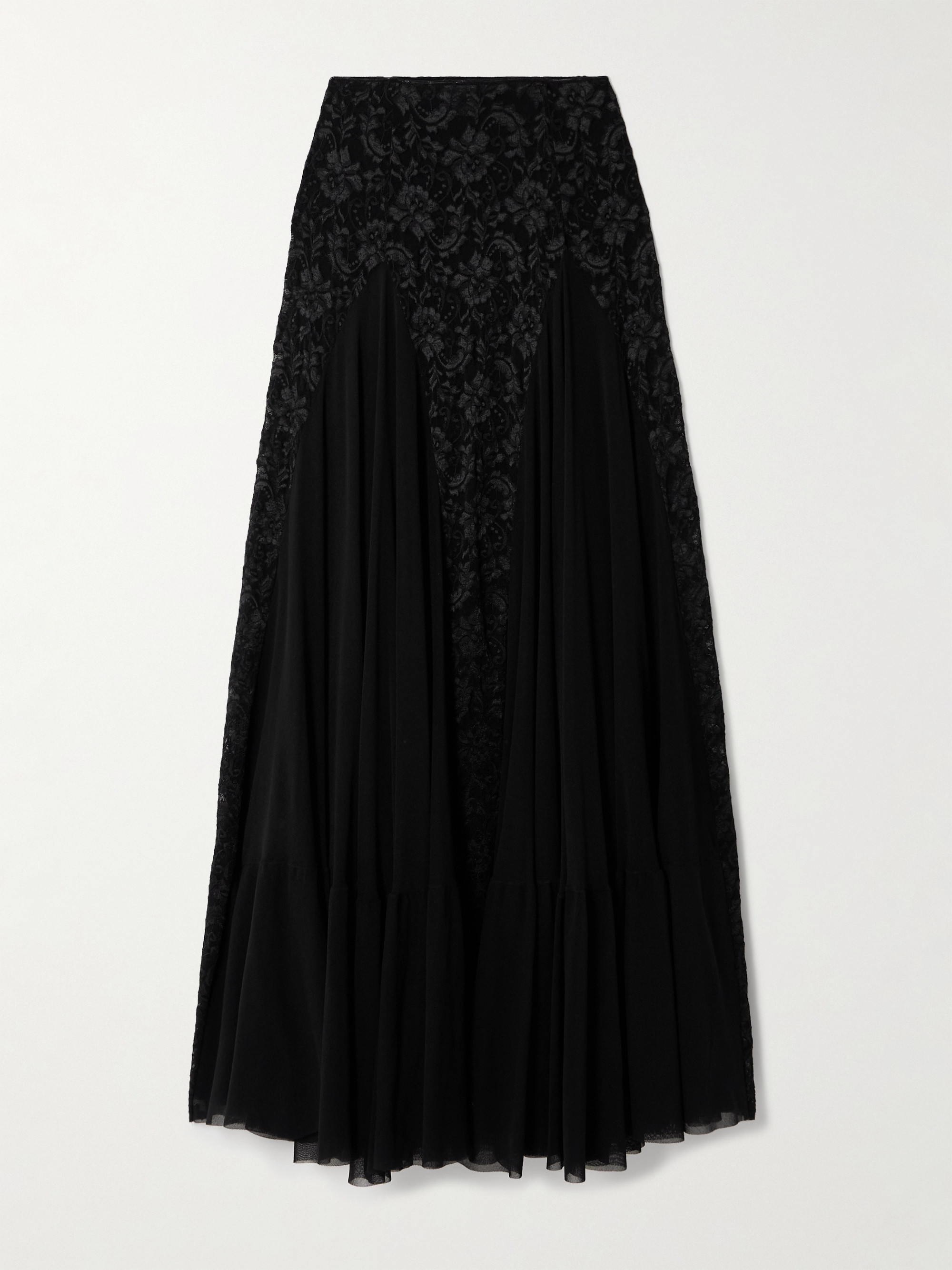 Loretta Caponi Griselda tiered tulle and lace maxi skirt thumbnail