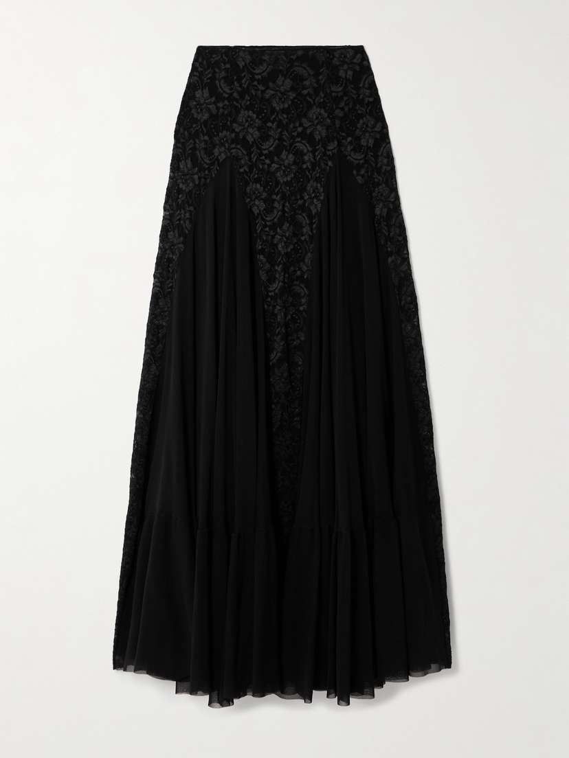 Loretta Caponi Griselda Tiered Tulle And Lace Maxi Skirt
