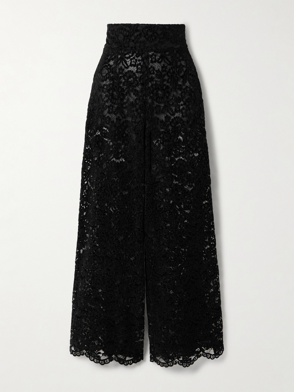 Loretta Caponi Egnazia Scalloped Corded Lace Wide-leg Pants In Black