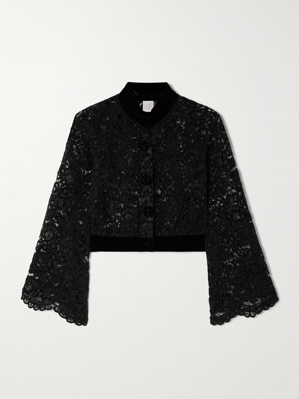 Loretta Caponi - Leda Cropped Velvet-trimmed Corded Lace Jacket - Black