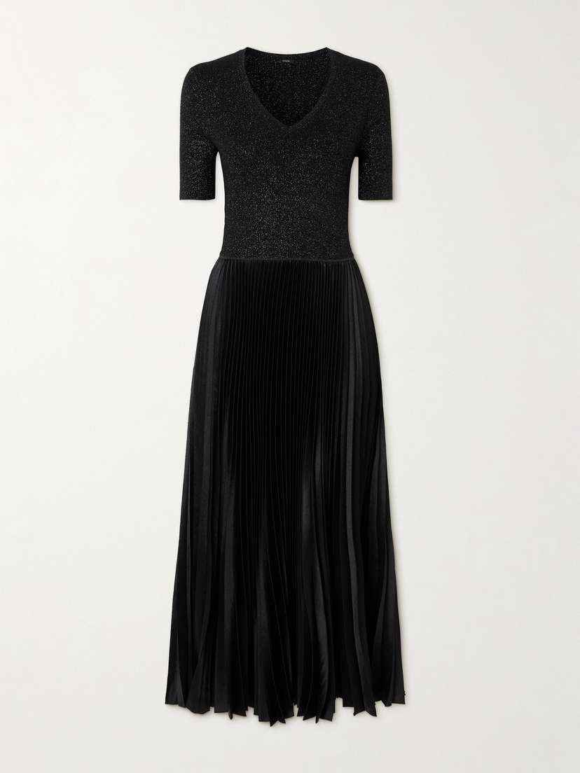 Joseph Domat Metallic Merino Wool-blend And Pleated Satin Dress