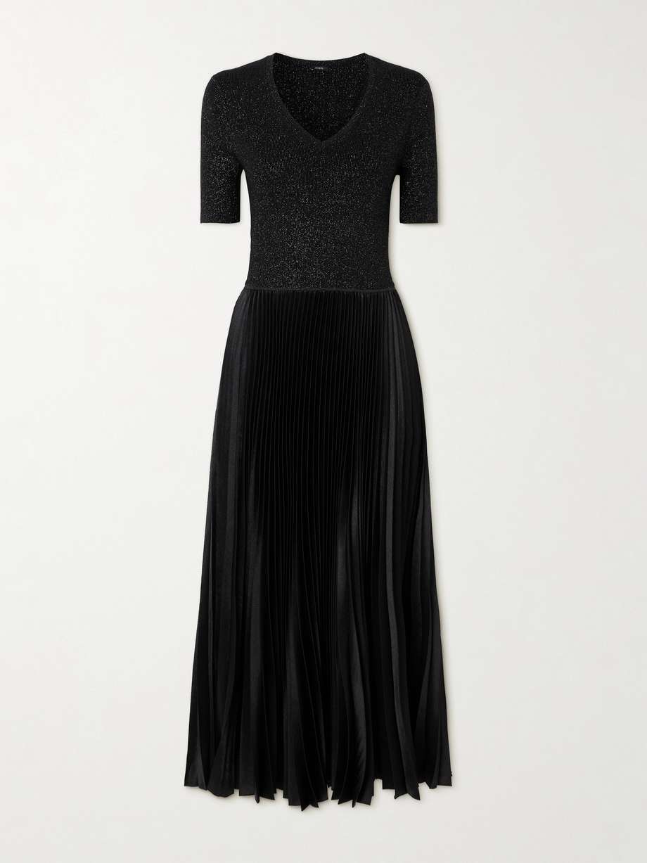 domat metallic merino wool-blend and pleated satin dress