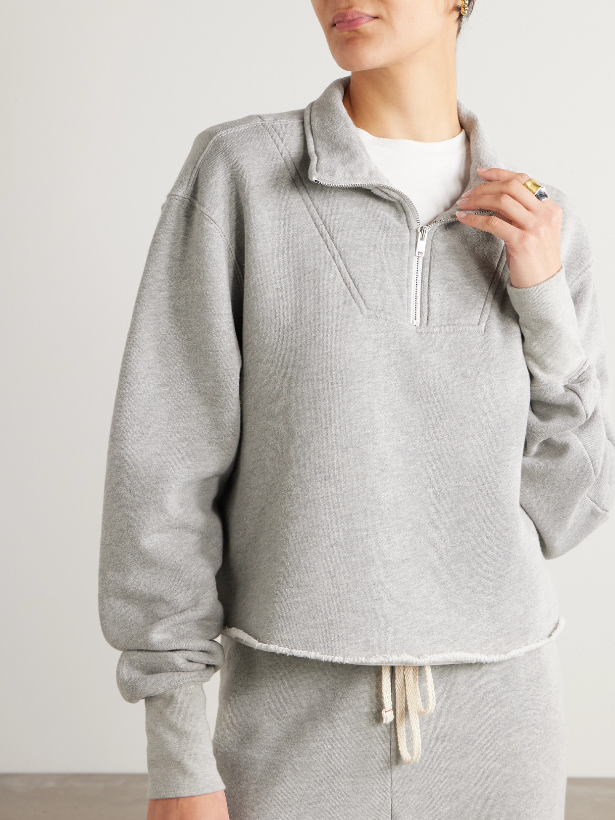LES TIEN HALEY CROPPED COTTON-JERSEY SWEATSHIRT 