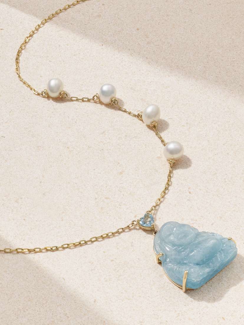 JIA JIA Happy Buddha 14-karat Gold, Aquamarine And Pearl Necklace -  - One size