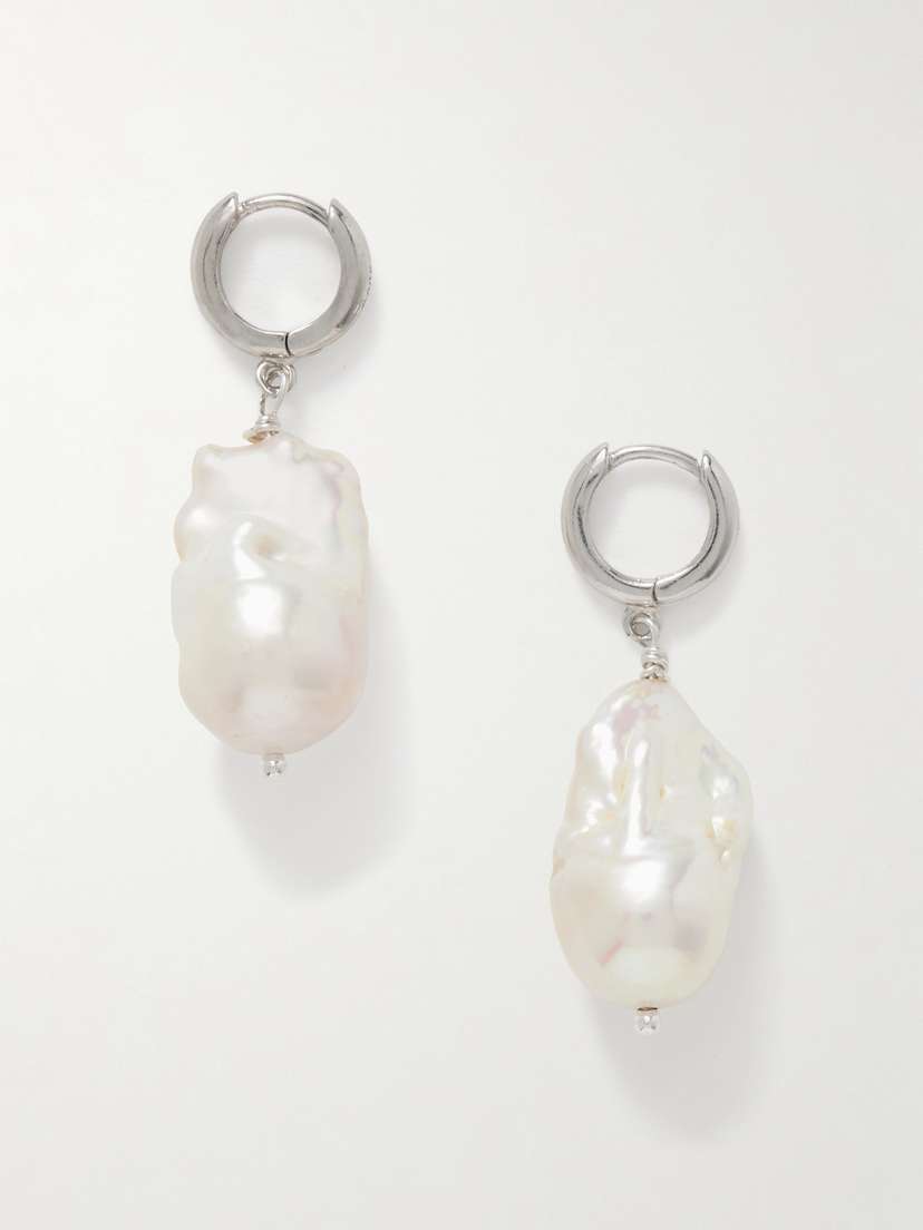 Gohar World Host Silver Pearl Hoop Earrings