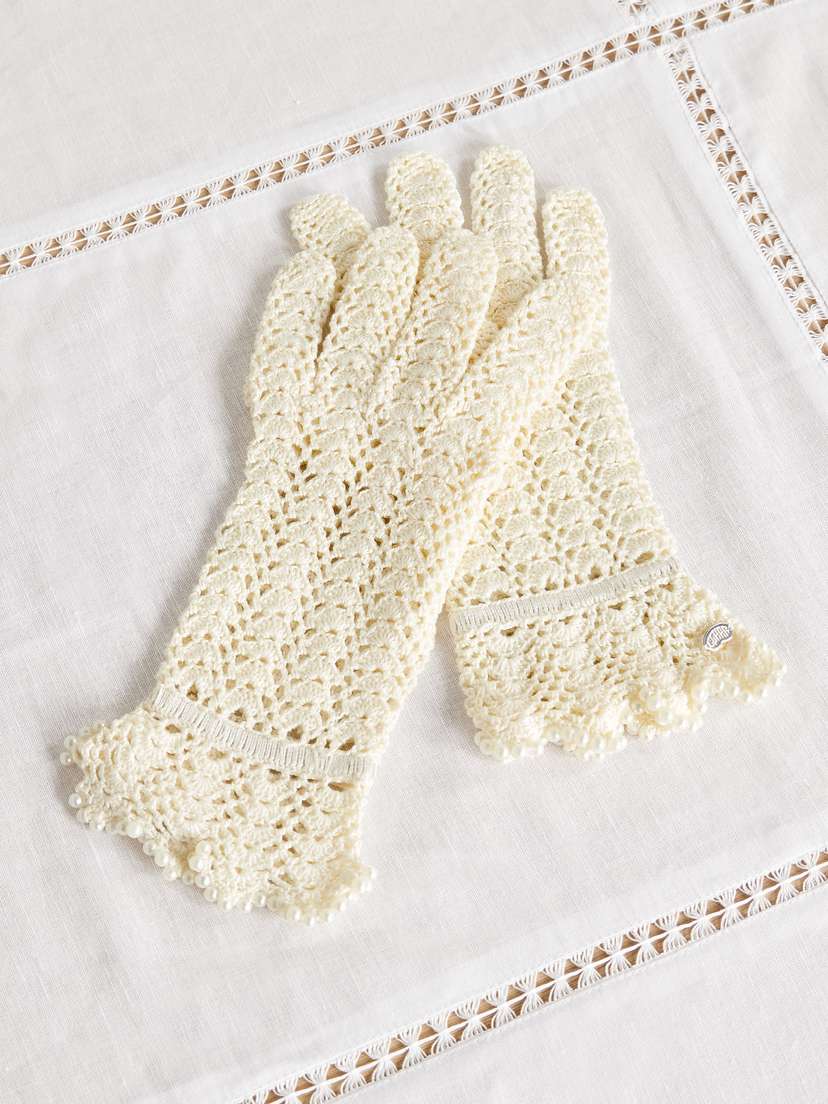 Gohar World Faux Pearl-trimmed Crocheted Cotton Gloves