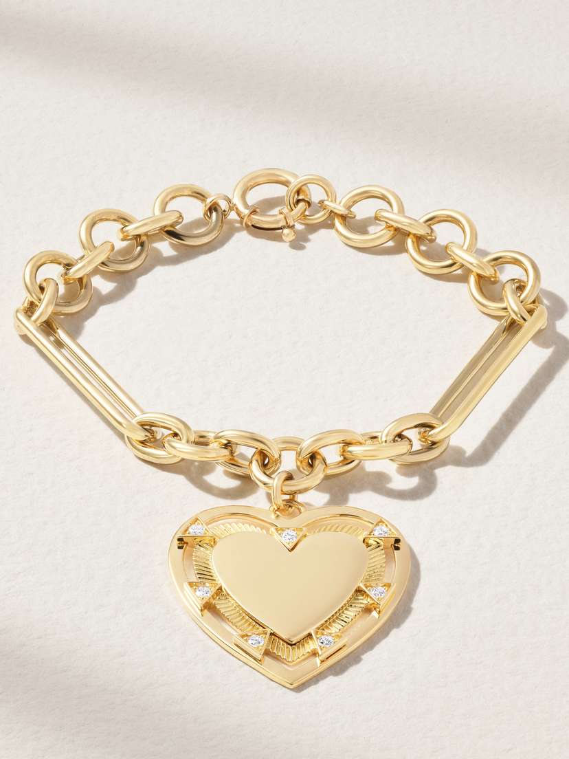Foundrae Heart Token Love 18-karat Gold Diamond Bracelet
