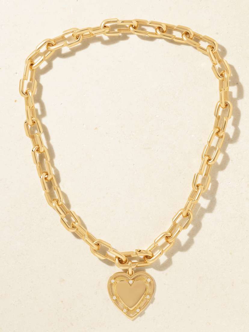 Foundrae Heart Token Love Medium 18-karat Gold Diamond Necklace