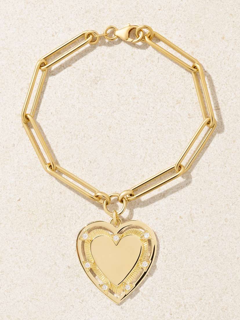 Foundrae Heart Token - Love Extended Clip Chain 18-karat Gold Diamond Bracelet
