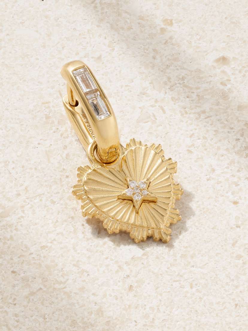 Foundrae Pavé Star Heart 18-karat Gold Diamond Single Hoop Earring