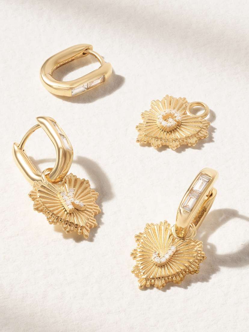 Foundrae Heart Pave Initial Petite Baguette Fob 18-karat Gold Diamond Single Earring