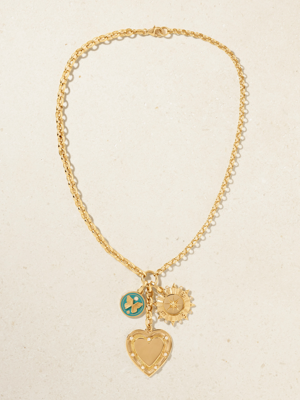 Foundrae - Love, Internal Compass & Reverie 18-karat Gold, Diamond And Enamel Necklace - One size