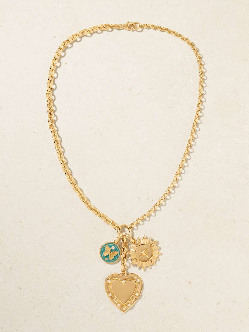 Foundrae Love, Internal Compass & Reverie 18-karat Gold, Diamond And Enamel Necklace