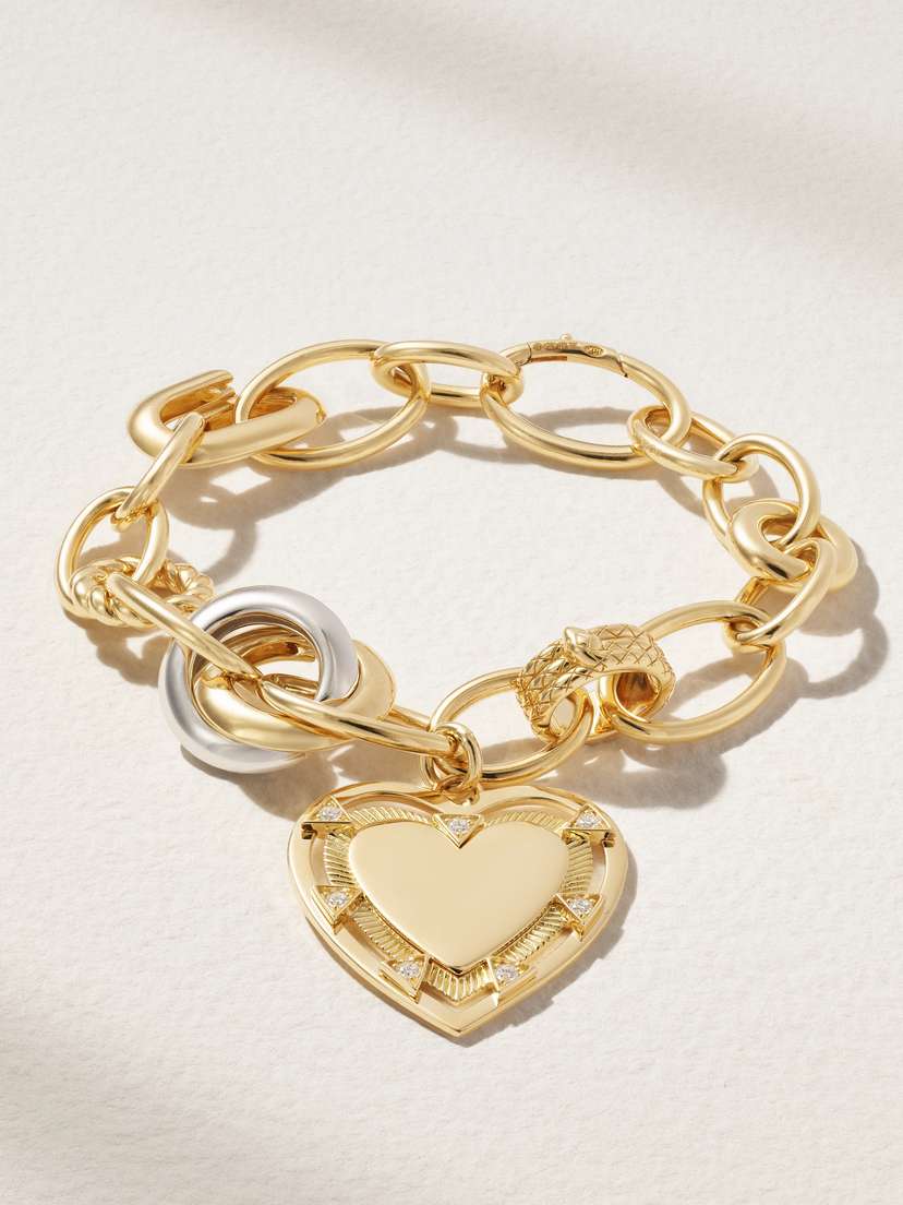 Foundrae Heart Token - Love enagerie 18-karat Yellow And White Gold Diamond Bracelet