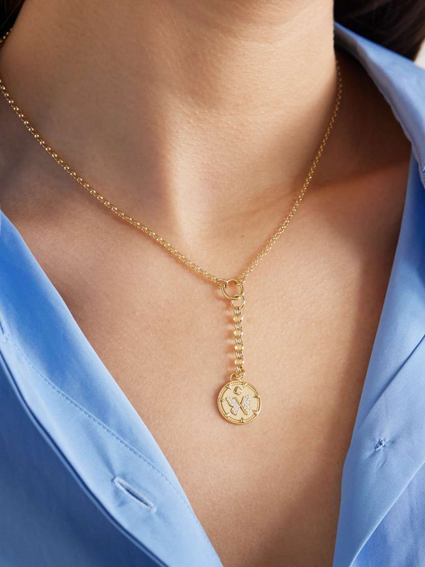 Foundrae Reverie Small 18-karat Gold Diamond Necklace - back view in Gold