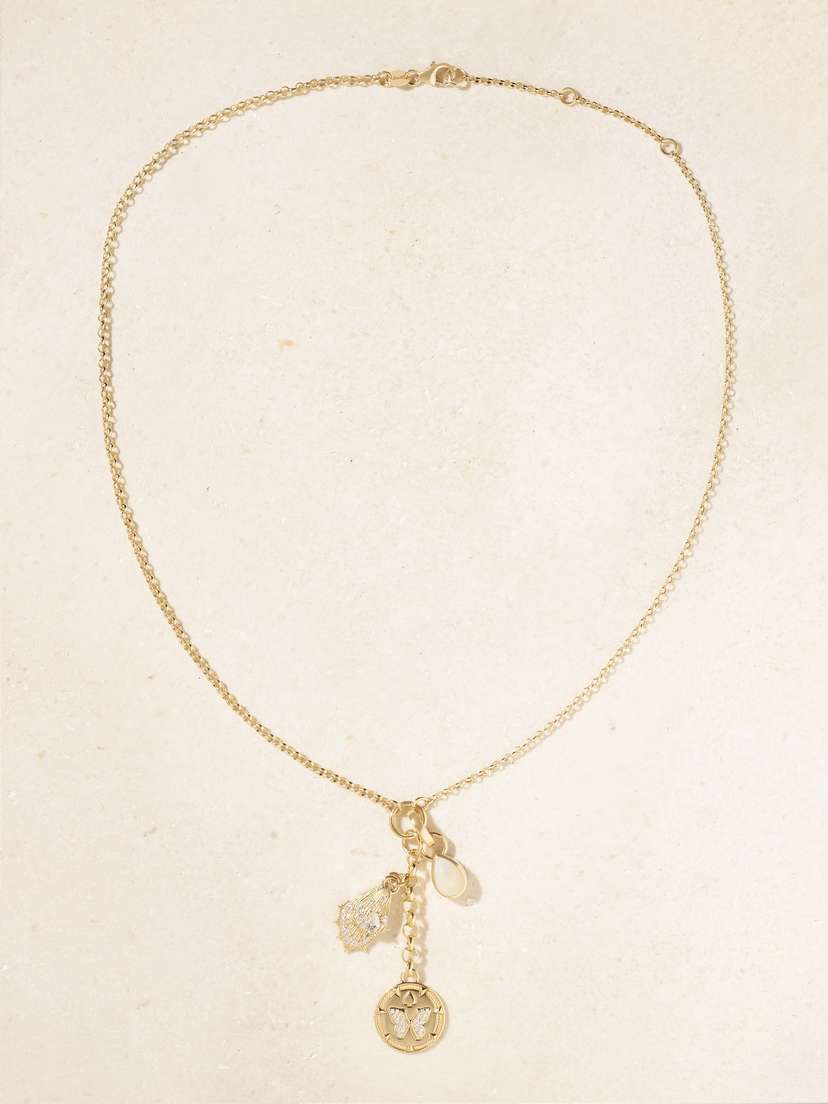 Foundrae Reverie, Wings & Forever & Always A Pair Small Mixed Belcher Extension 18-karat Gold, Diamond And Opal Necklace