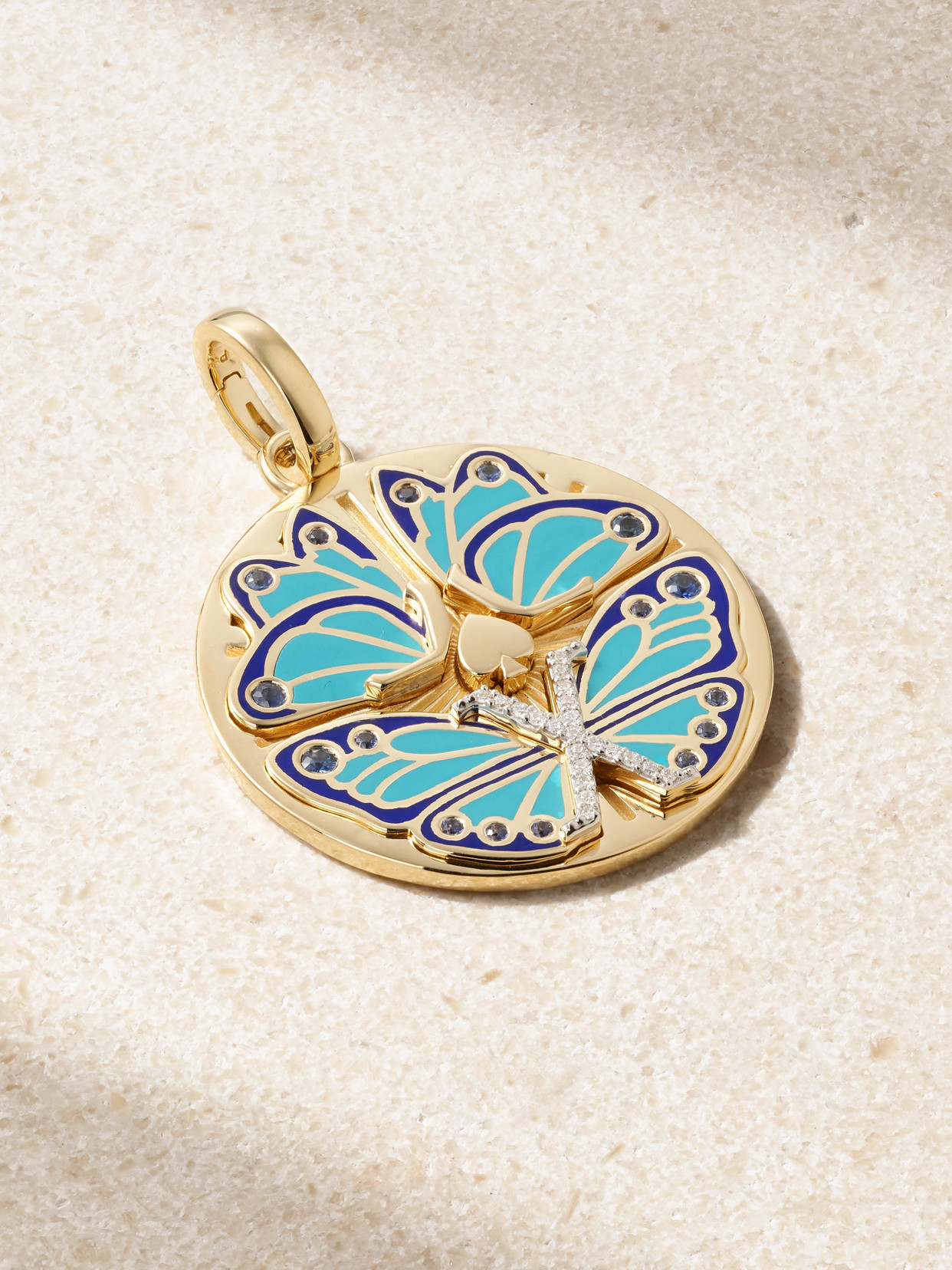 Foundrae Reverie 18-karat Gold And Ceramic, Sapphire And Diamond Pendant In Blue