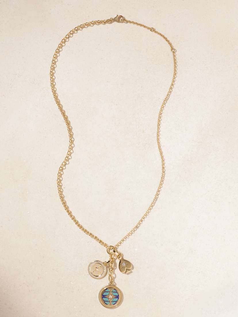 Foundrae Reverie, Internal Compass & Spade + Medium Mixed Belcher Extension 18-karat Gold, Diamond And Enamel Necklace