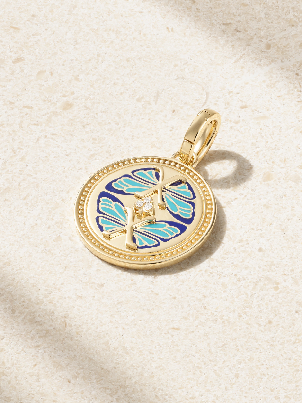 Foundrae Reverie 18-karat Gold, Enamel And Diamond Pendant In Blue