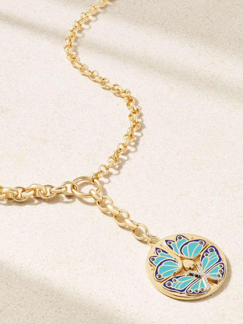 Foundrae Reverie Mixed Belcher Extension 18-karat Gold, Enamel And Diamond Necklace
