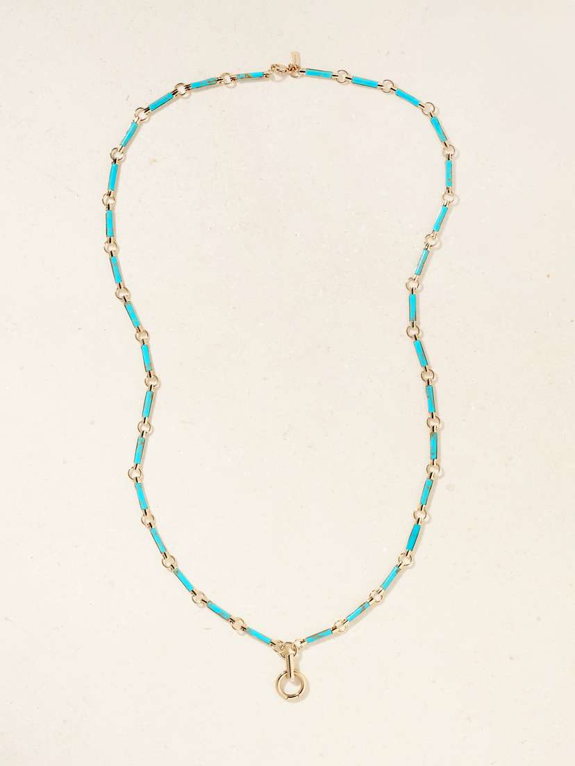 Foundrae Hanging Clockweight 18-karat Gold Turquoise Necklace