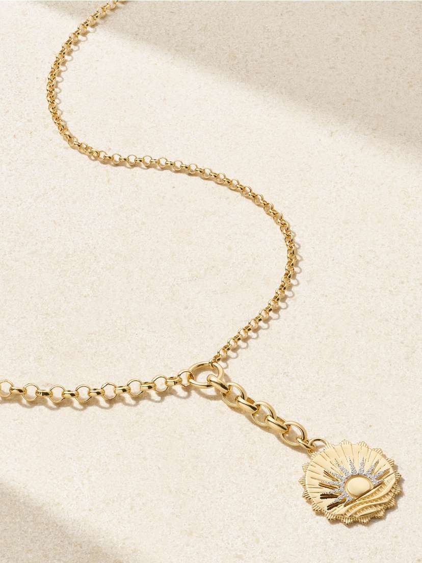 Foundrae New Beginnings Internal Compass Mixed Belcher Extension 18-karat Gold Diamond Necklace