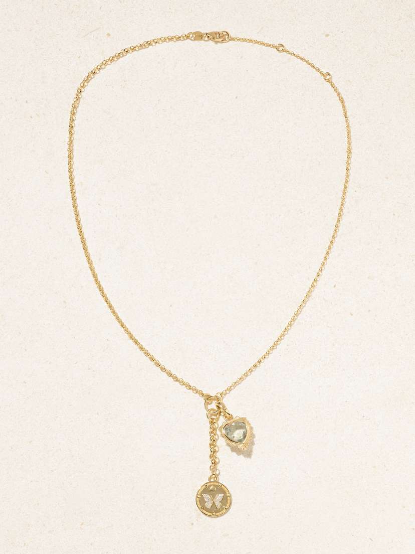 Foundrae Reverie Heart Small Mixed Belcher Extension 18-karat Gold, Prasiolite And Diamond Necklace