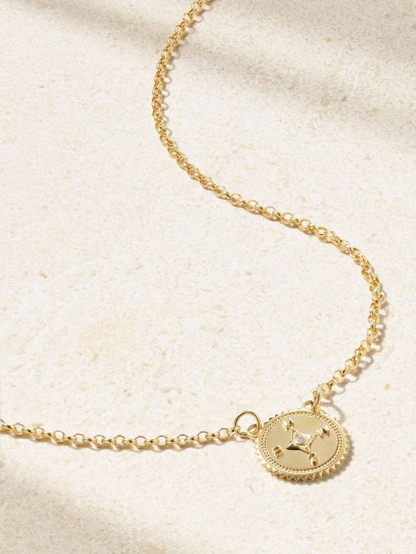 Foundrae Internal Compass Stationary 18-karat Gold Diamond Necklace