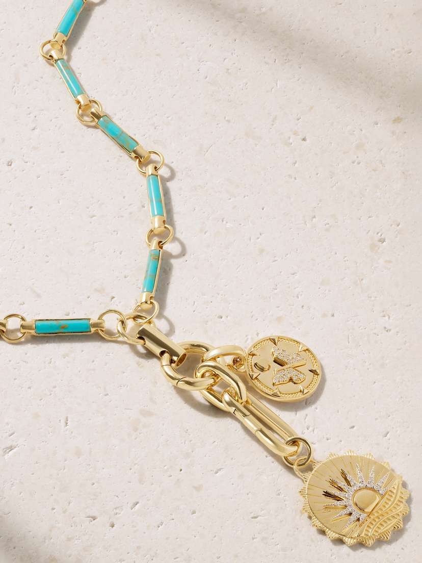 Foundrae New Beginnings Drop Element 18-karat Gold, Turquoise And Diamond Necklace