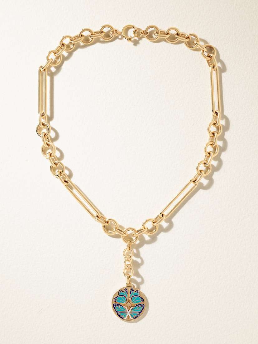 Foundrae Reverie + Midsized Mixed Clip Extension 18-karat Gold, Diamond And Enamel Necklace