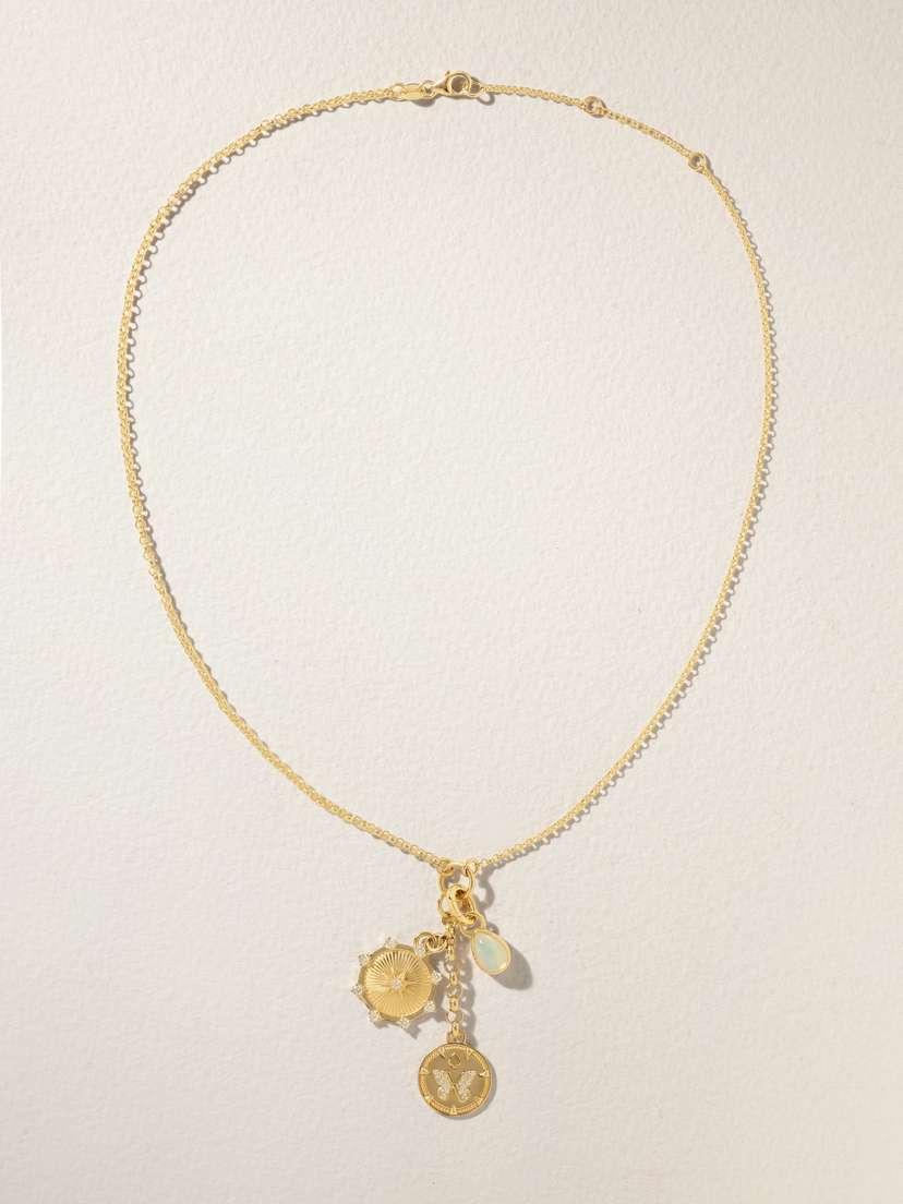 Foundrae Reverie, Spark And Forever & Always A Pair 18-karat Gold, Diamond And Opal Necklace